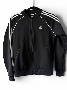 adidas Black Track Jacket with White Stripes